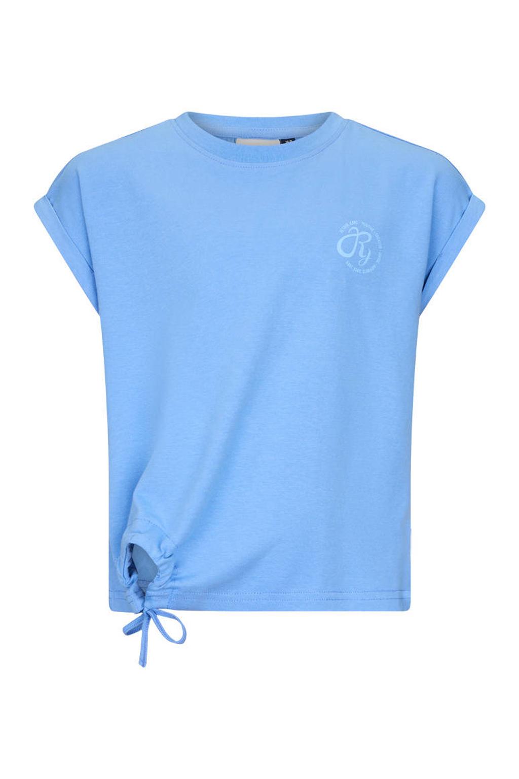 Lichtblauwe meisjes Retour Jeans T-shirt van katoen met backprint, korte mouwen, ronde hals en knoopdetail