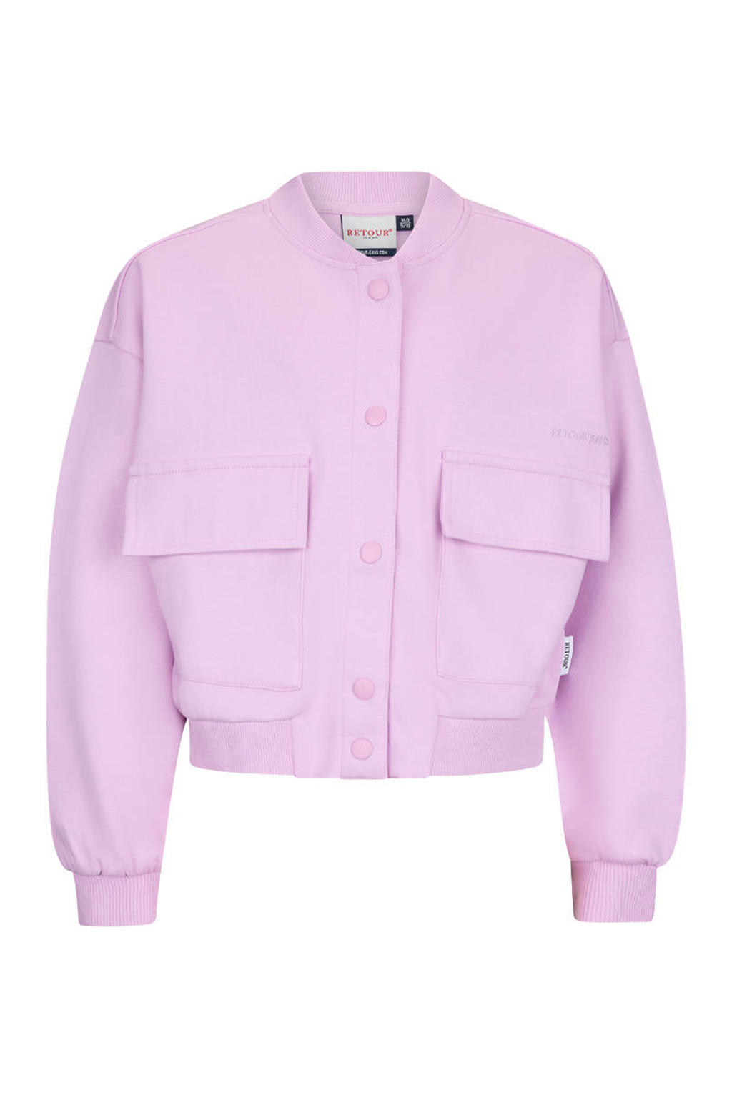 Lilakleurige meisjes Retour Jeans jasje van sweat materiaal met effen, lange mouwen, ronde hals en drukknoopsluiting