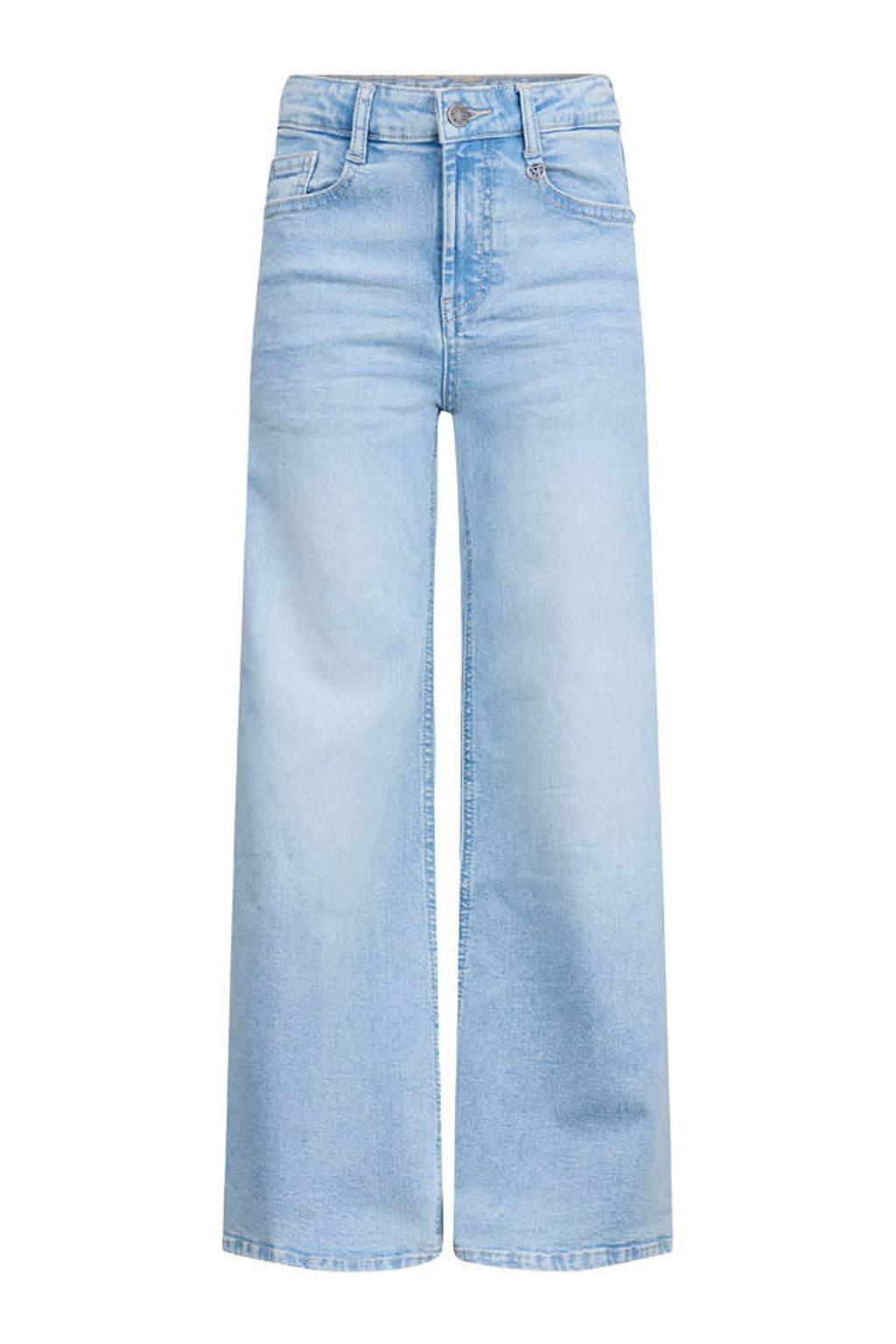 Light blue denim meisjes Retour Jeans Skoura wide leg jeans van stretchdenim met rits- en knoopsluiting en effen