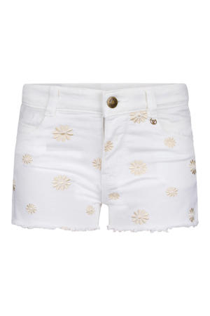regular waist gebloemde denim short wit
