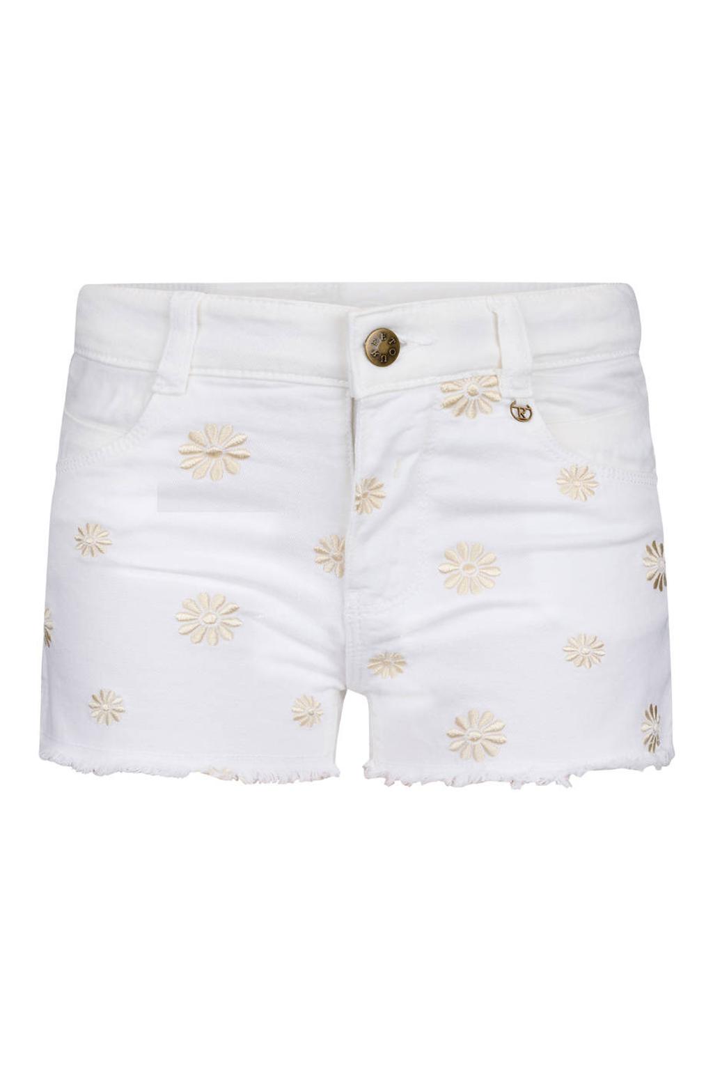 Witte meisjes Retour Jeans regular waist gebloemde short van stretchkatoen met rits- en knoopsluiting