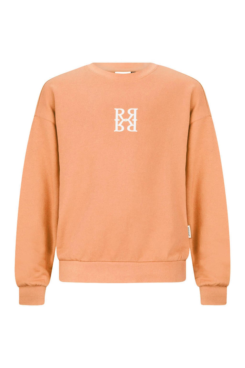 Oranje meisjes Retour Jeans sweater met printopdruk, lange mouwen, ronde hals en geribde boorden