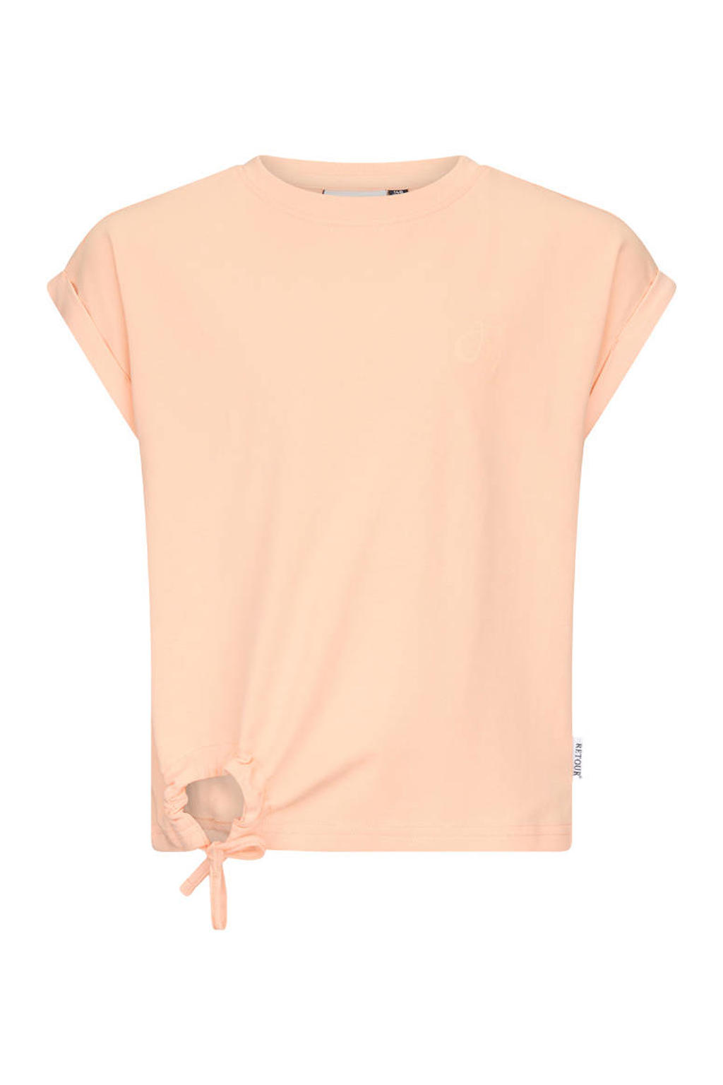 Oranje meisjes Retour Jeans T-shirt van katoen met backprint, korte mouwen, ronde hals en knoopdetail