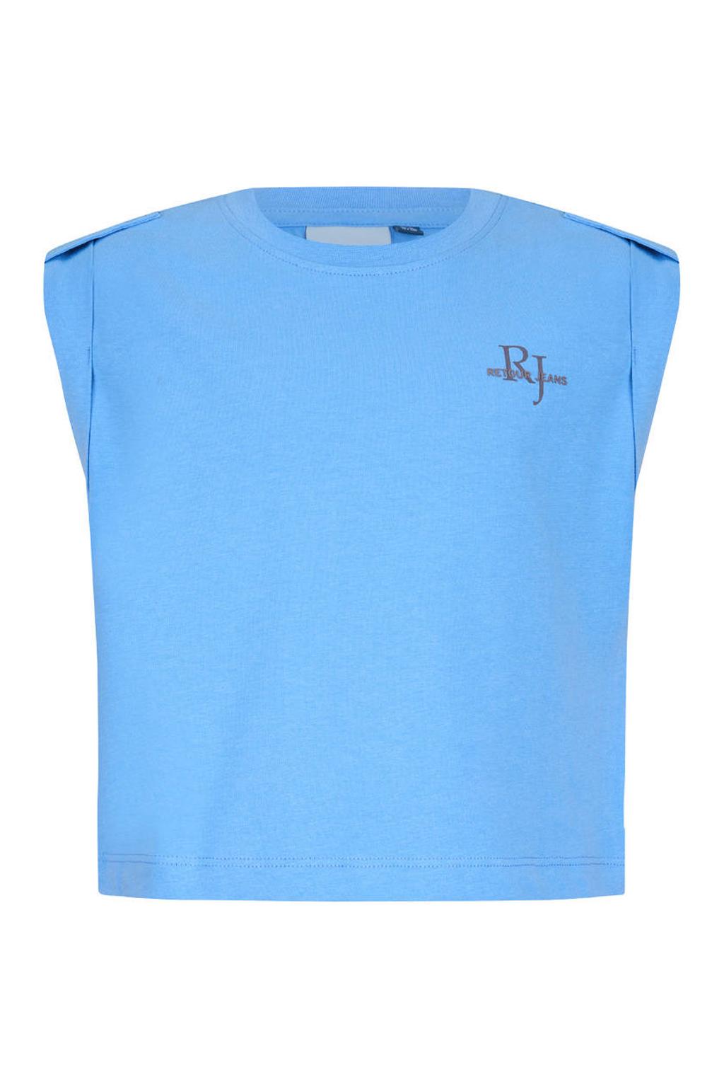 Lichtblauwe meisjes Retour Jeans T-shirt van katoen met backprint, ronde hals en schouderdetail