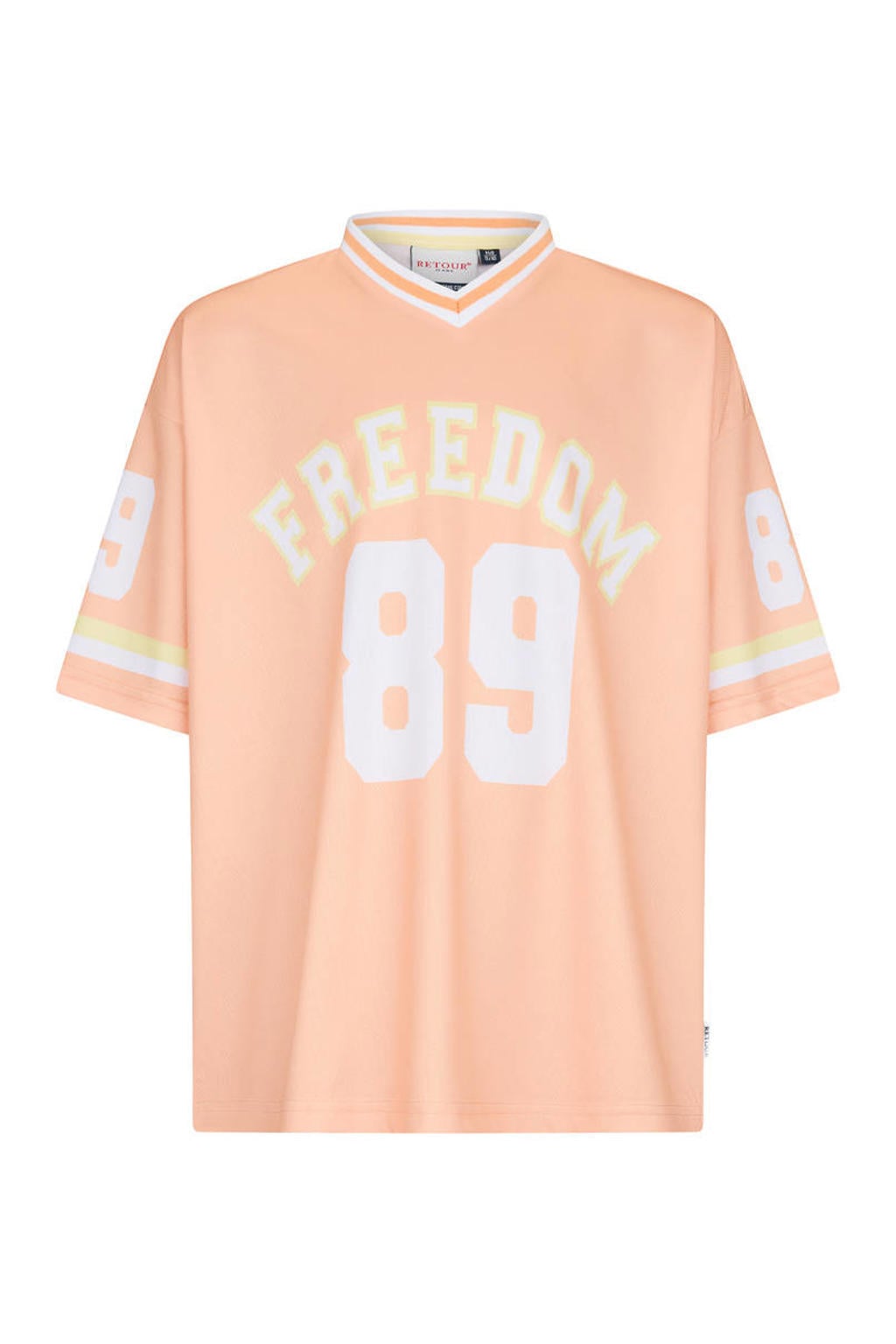 Oranje meisjes Retour Jeans T-shirt van polyester met printopdruk, korte mouwen en V-hals