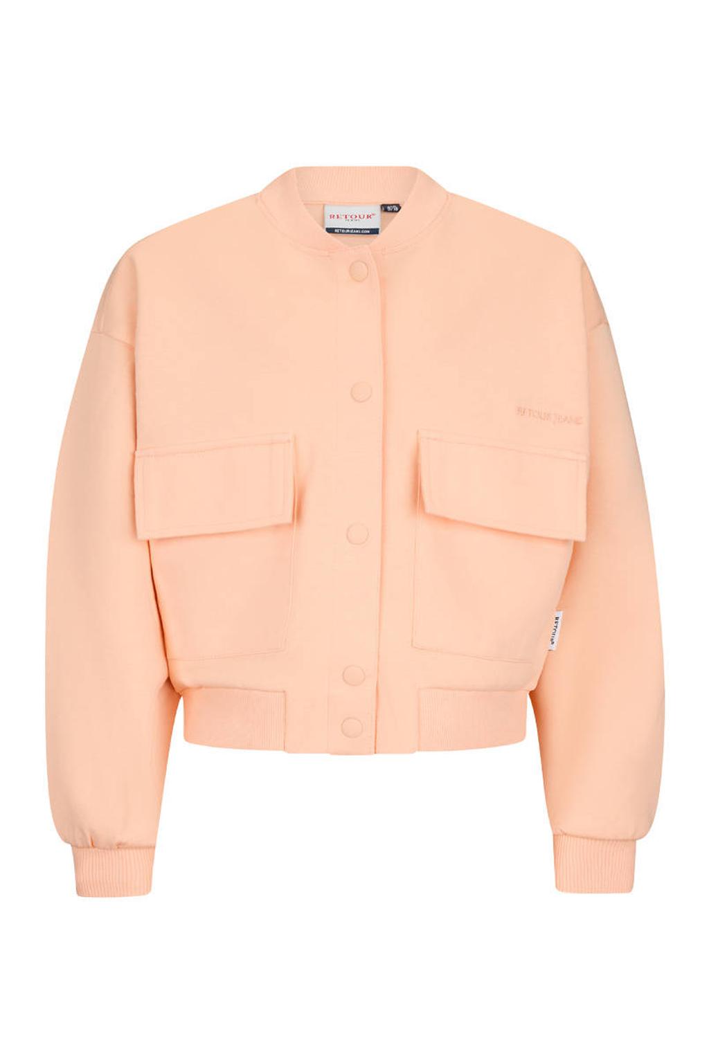 Oranje meisjes Retour Jeans jasje van sweat materiaal met effen, lange mouwen, ronde hals en drukknoopsluiting