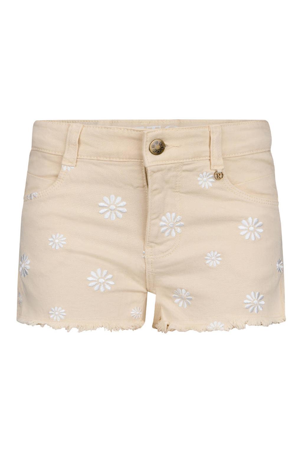 Beige meisjes Retour Jeans regular waist short van stretchkatoen met rits- en knoopsluiting en bloemenprint
