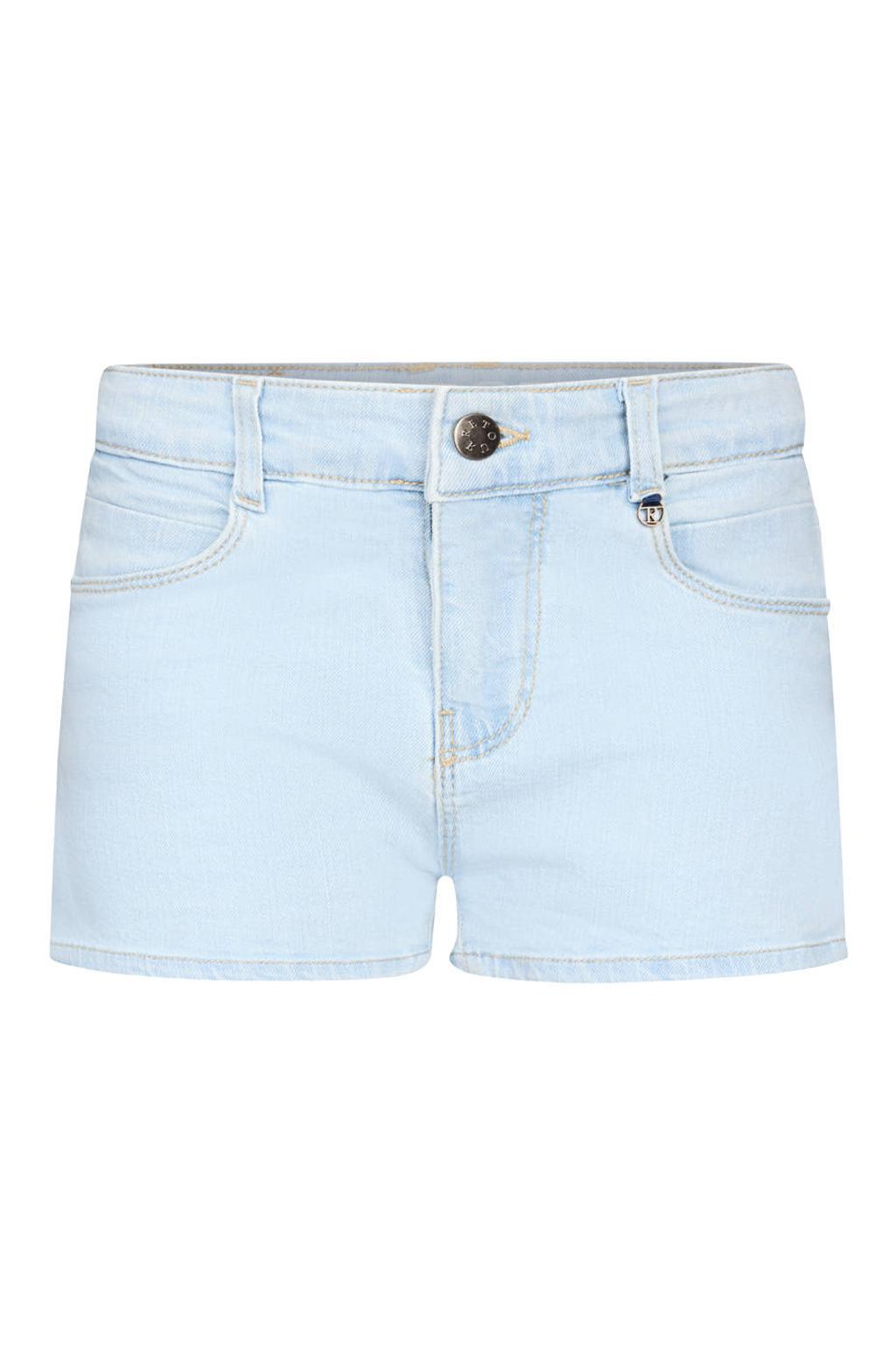 Light blue denim meisjes Retour Jeans regular waist short van stretchdenim met rits- en knoopsluiting en effen