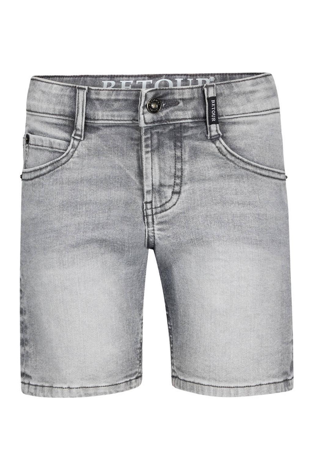 Grey denim jongens Retour Jeans regular waist short van stretchdenim met rits- en knoopsluiting en effen