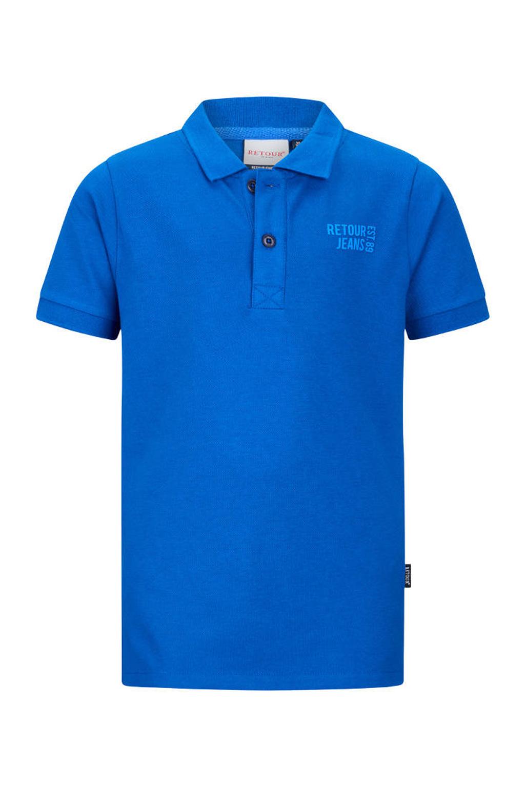 Blauwe jongens Retour Jeans polo van katoen met printopdruk, korte mouwen en knoopsluiting