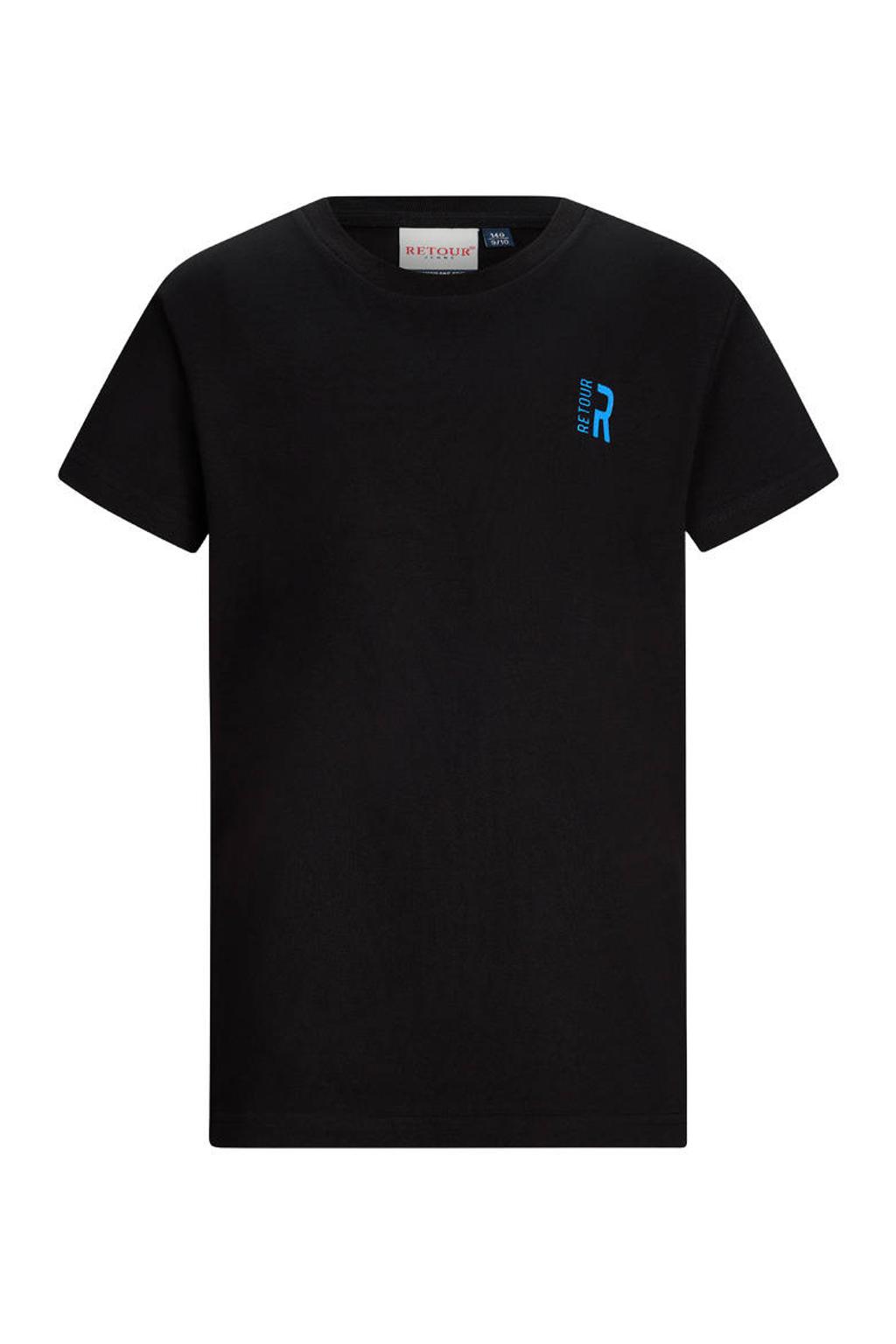 Zwarte jongens Retour Jeans T-shirt van katoen met effen, korte mouwen en ronde hals