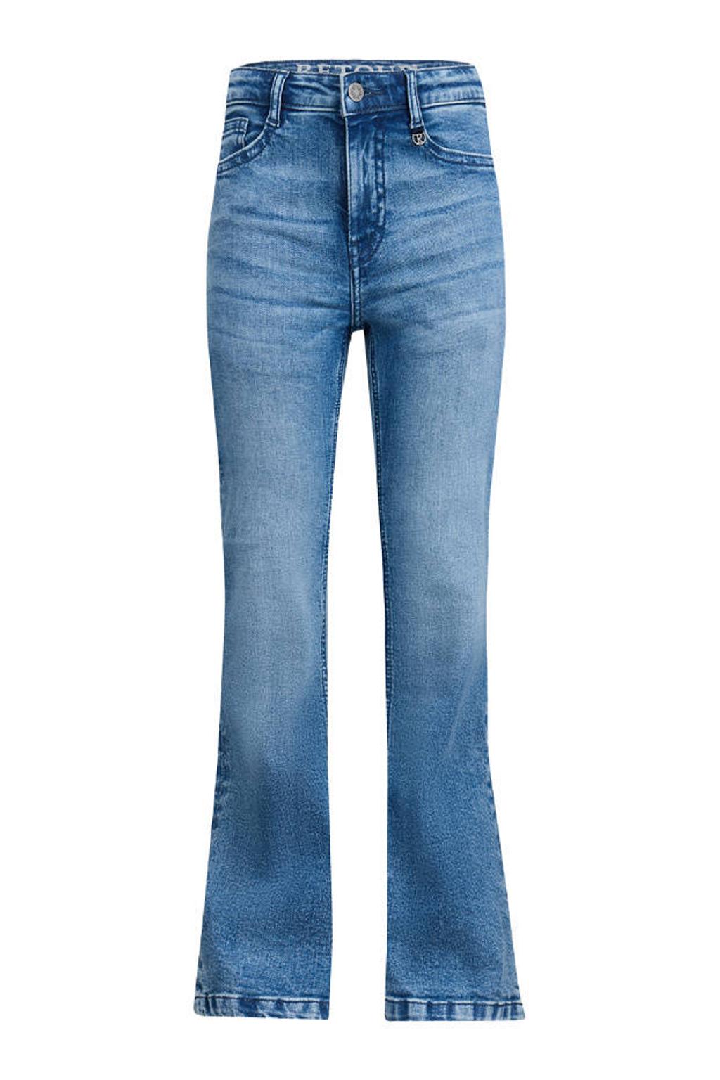Medium blue denim meisjes Retour Jeans Sidi high waist flared jeans van stretchdenim met rits- en knoopsluiting en effen