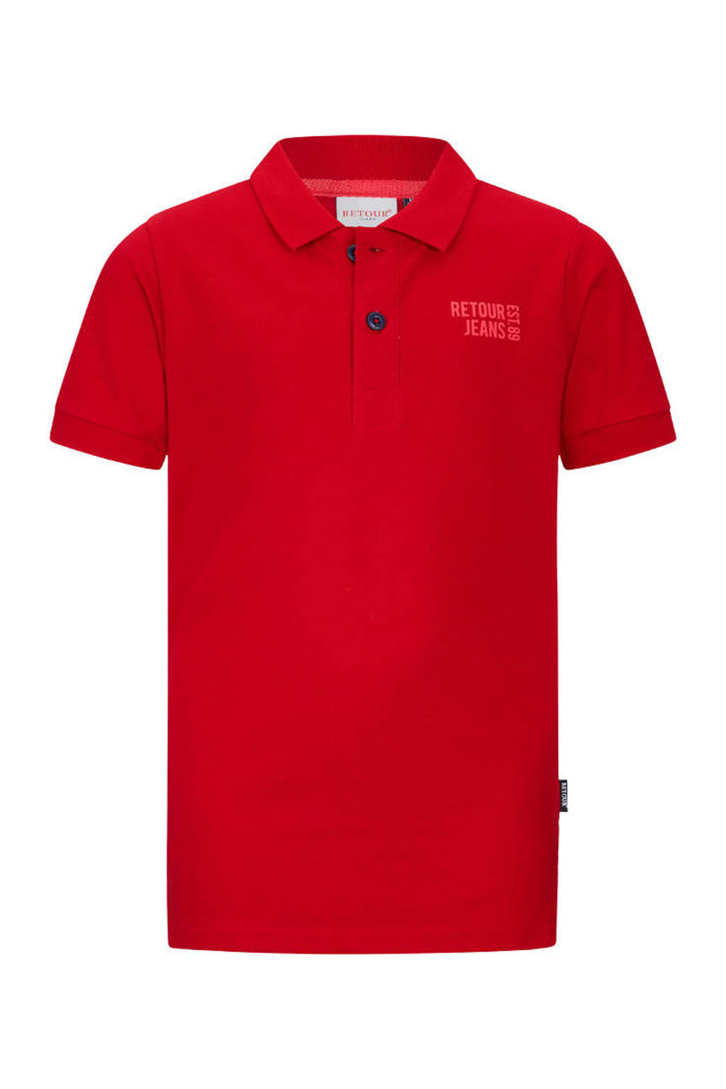 Rode jongens Retour Jeans polo van katoen met printopdruk, korte mouwen en knoopsluiting
