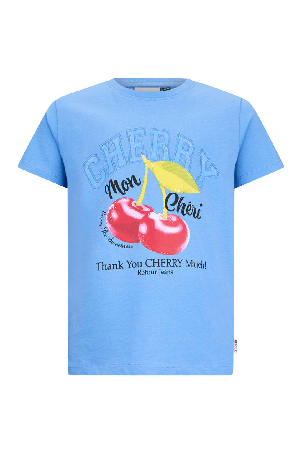 Lichtblauwe meisjes Retour Jeans T-shirt van katoen met printopdruk, korte mouwen en ronde hals