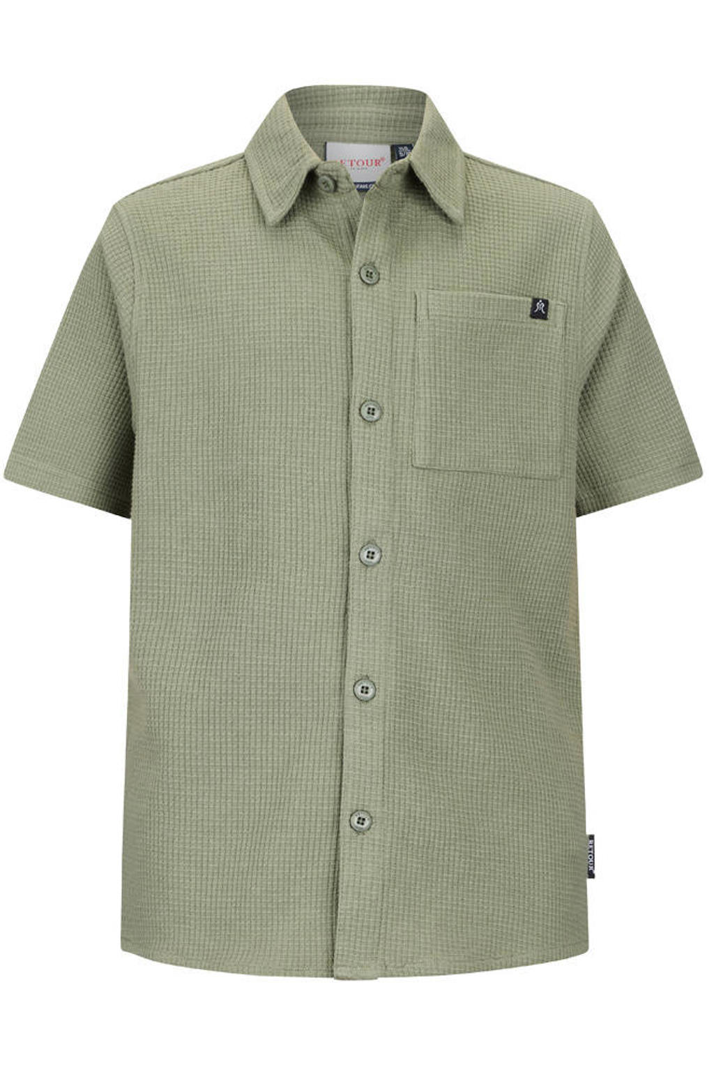 Groene jongens Retour Jeans overhemd van stretchkatoen met effen, korte mouwen, button down sluiting, knoopsluiting en wafel