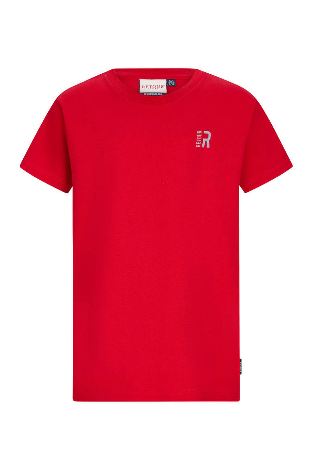 Rode jongens Retour Jeans T-shirt van katoen met effen, korte mouwen en ronde hals