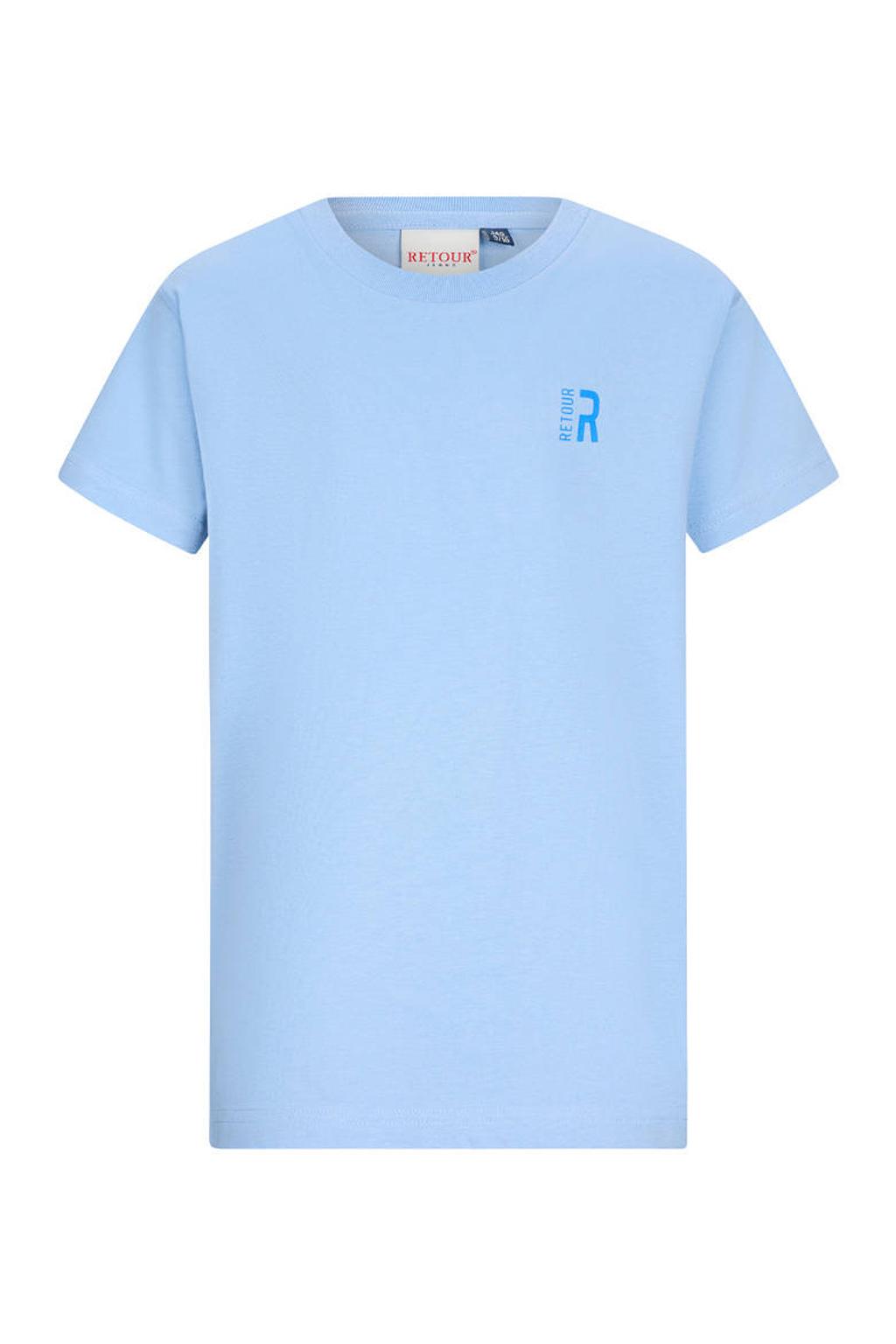 Lichtblauwe jongens Retour Jeans T-shirt van katoen met effen, korte mouwen en ronde hals