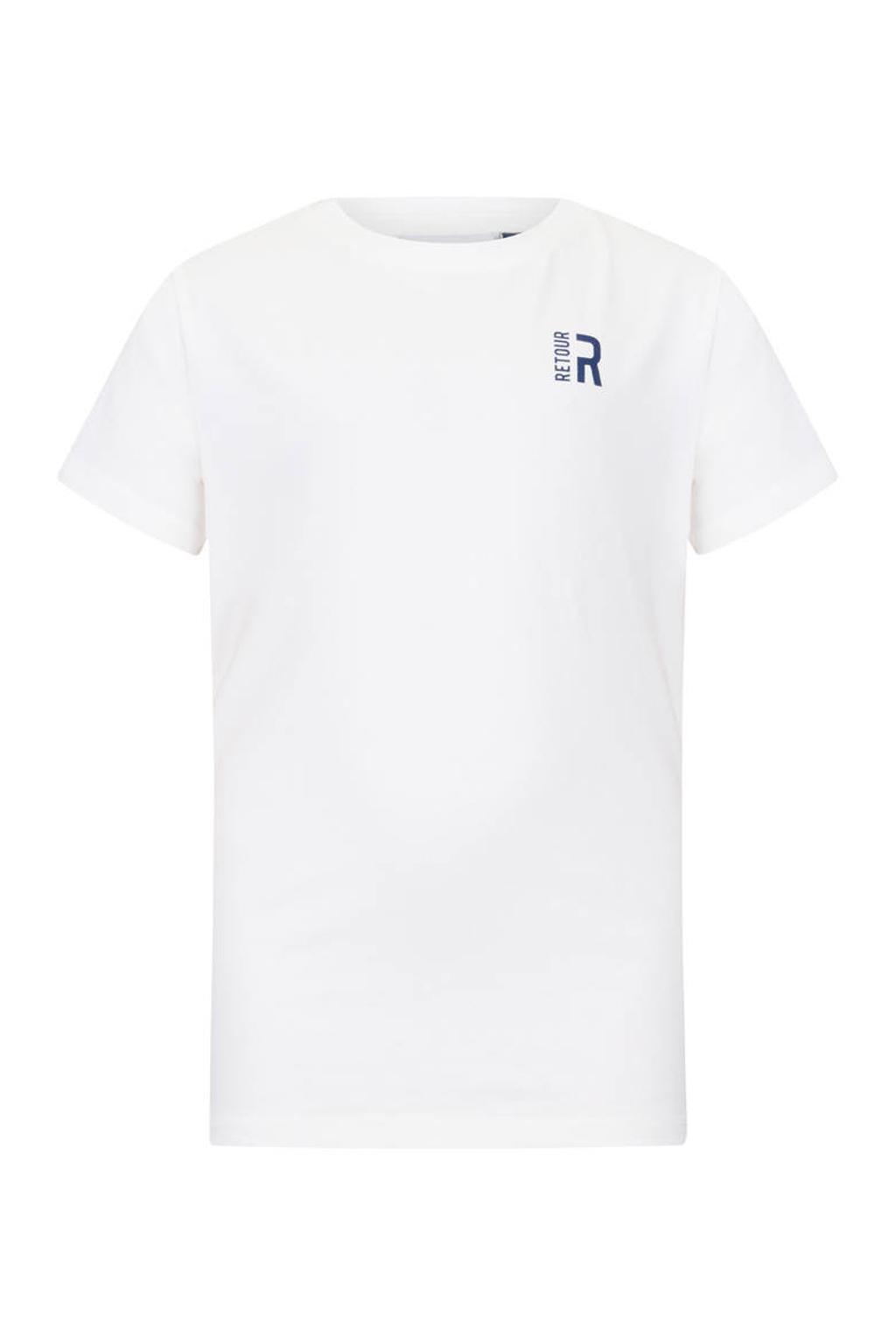 Witte jongens Retour Jeans T-shirt van stretchkatoen met effen, korte mouwen en ronde hals