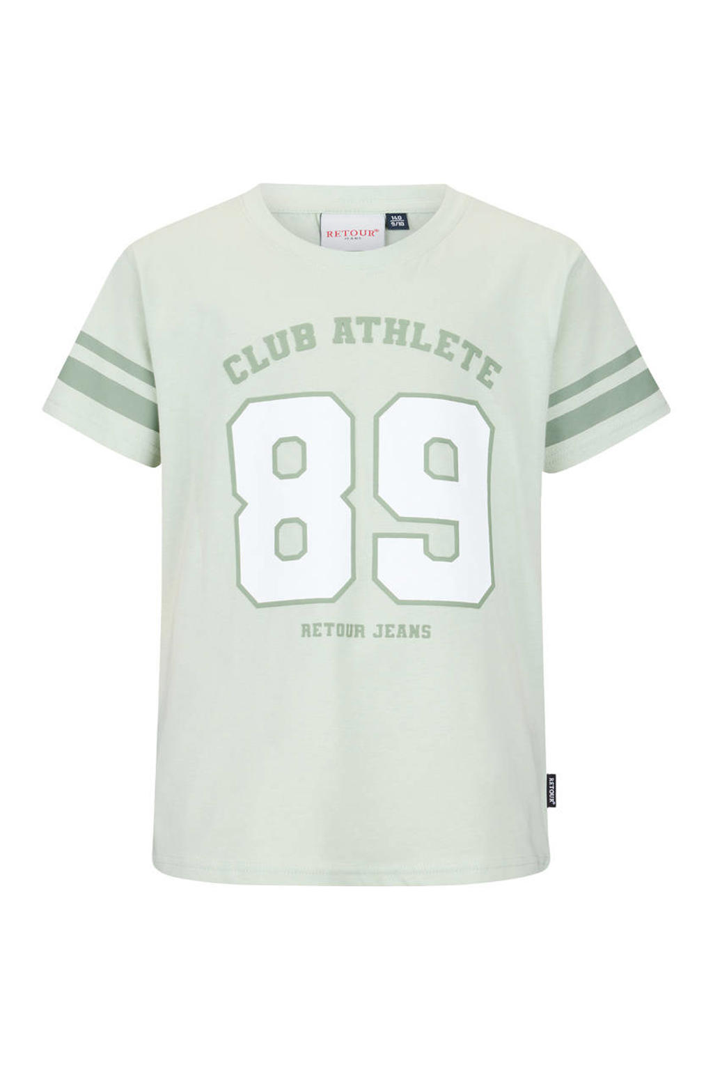 Mintgroene jongens Retour Jeans T-shirt van katoen met printopdruk, korte mouwen en ronde hals