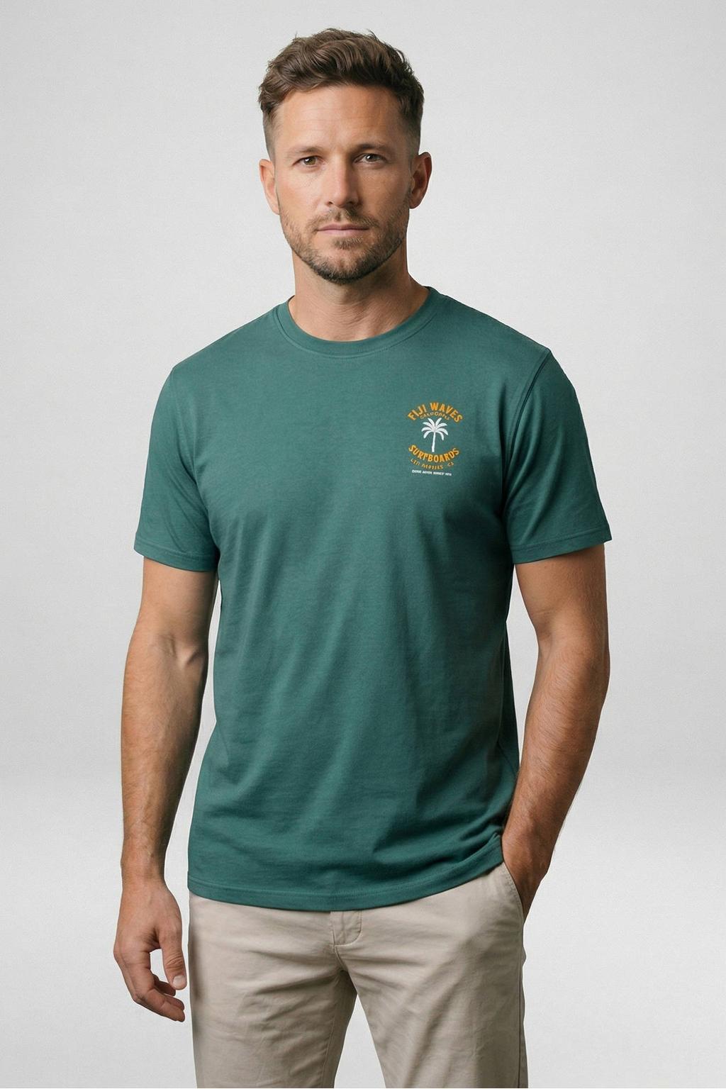 Groene heren Cars regular T-shirt van viscose met printopdruk, korte mouwen en ronde hals