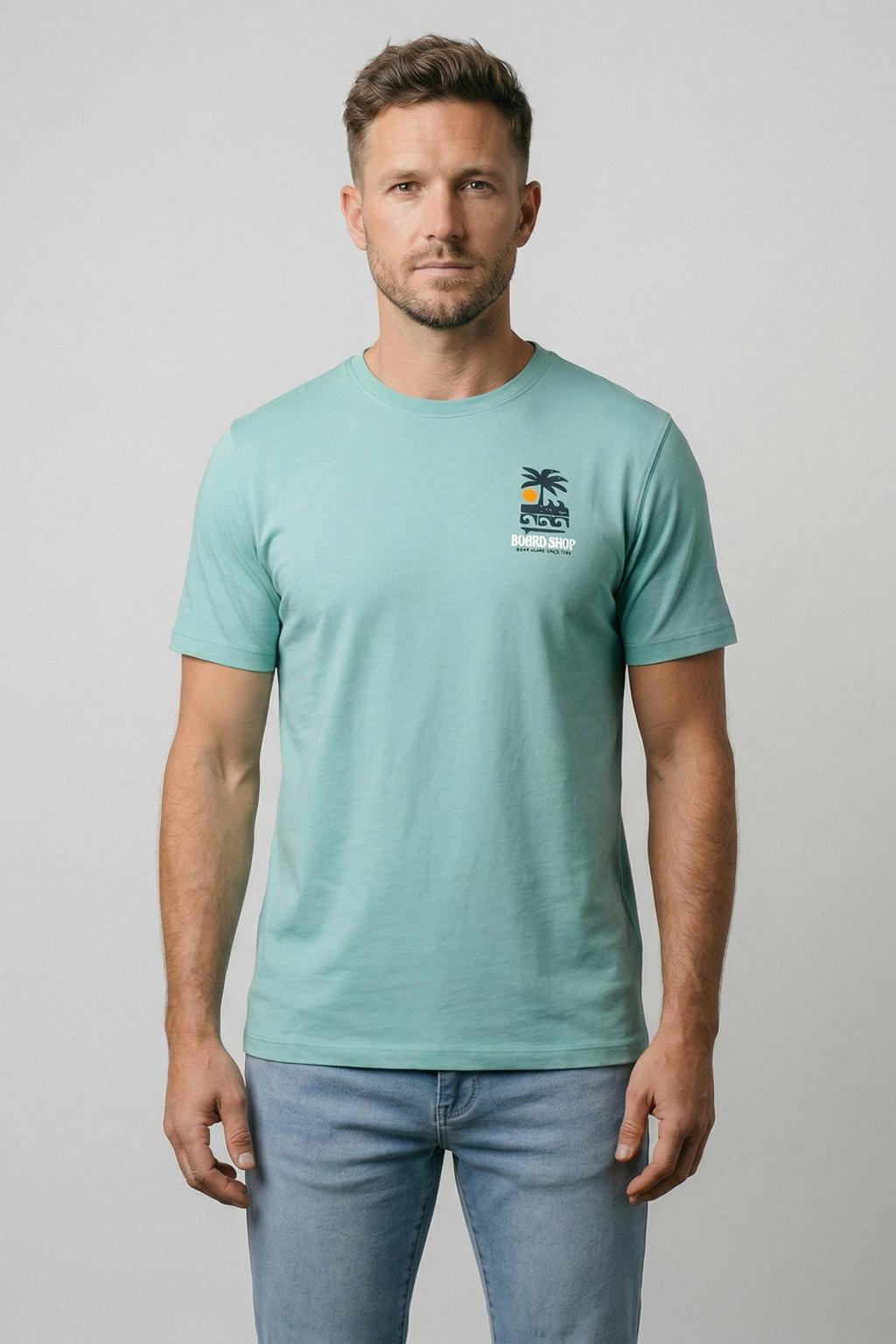 Mintgroene heren Cars regular T-shirt van viscose met printopdruk, korte mouwen en ronde hals