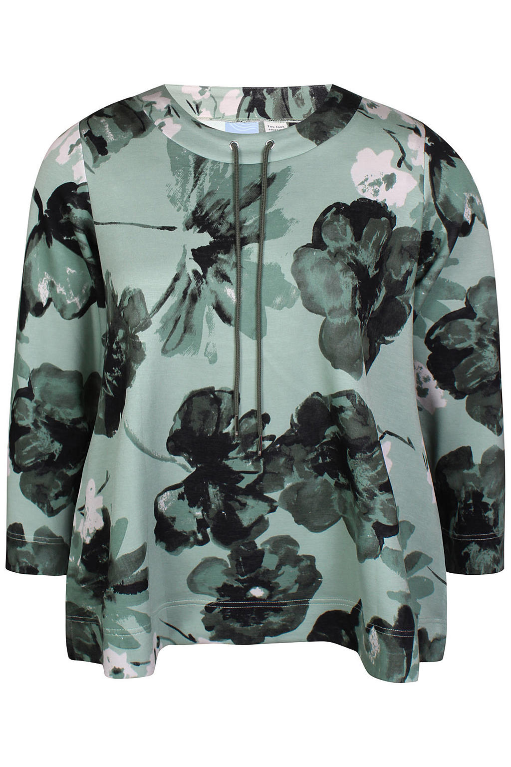 Groen en cremekleurige dames Zhenzi gebloemde pullover van polyester met lange mouwen en ronde hals