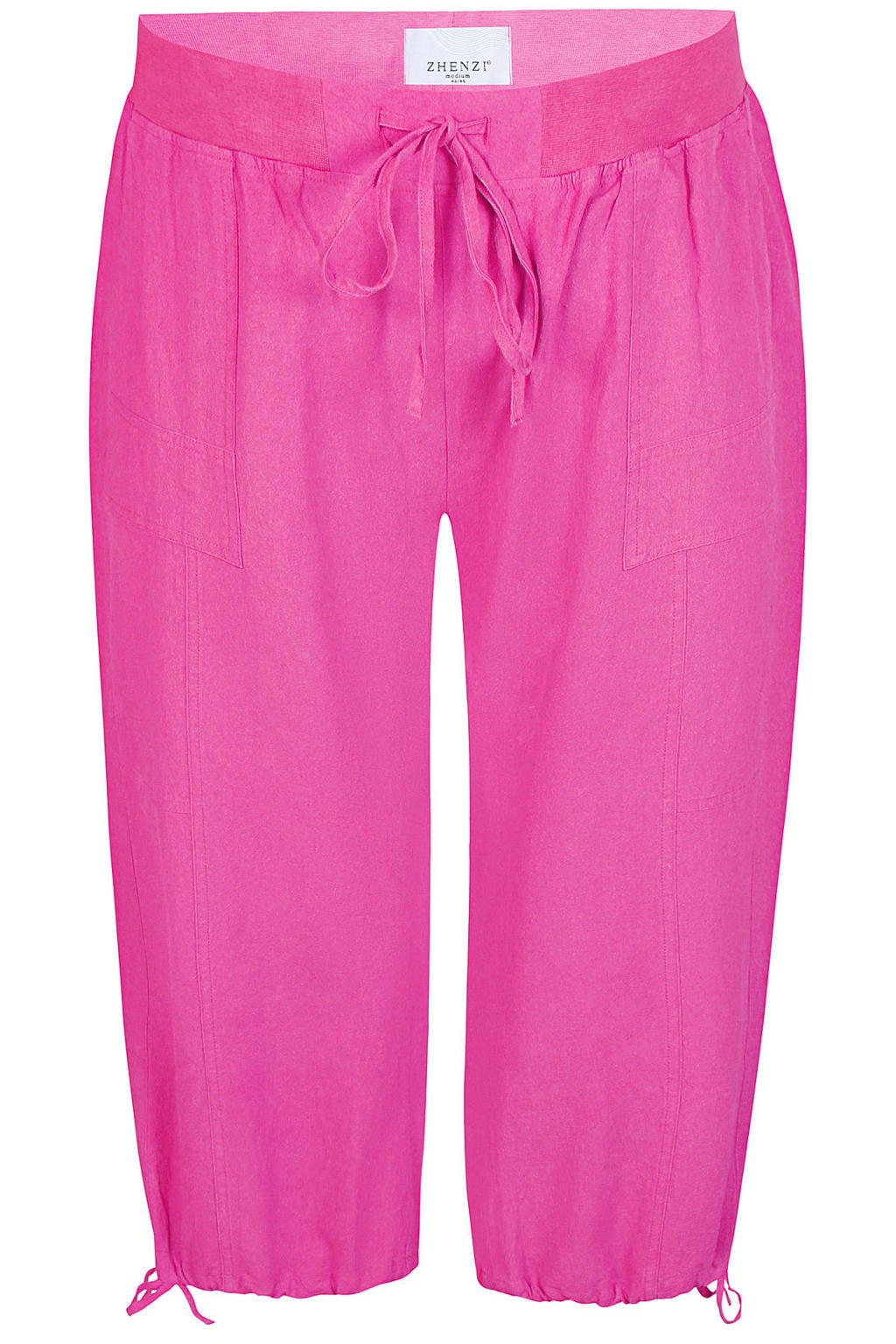 Roze dames Zhenzi straight regular waist broek van katoen met elastische tailleband met koord en effen