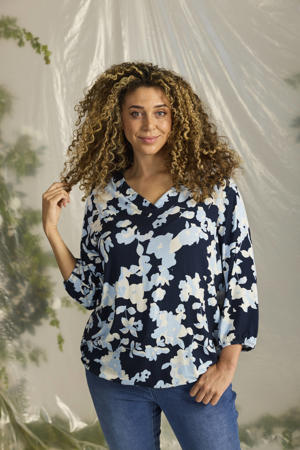 gebloemde top donkerblauw