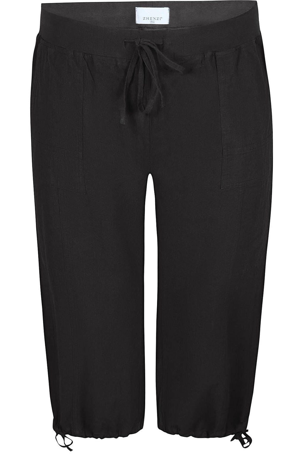 Zwarte dames Zhenzi straight regular waist broek van katoen met elastische tailleband met koord en effen
