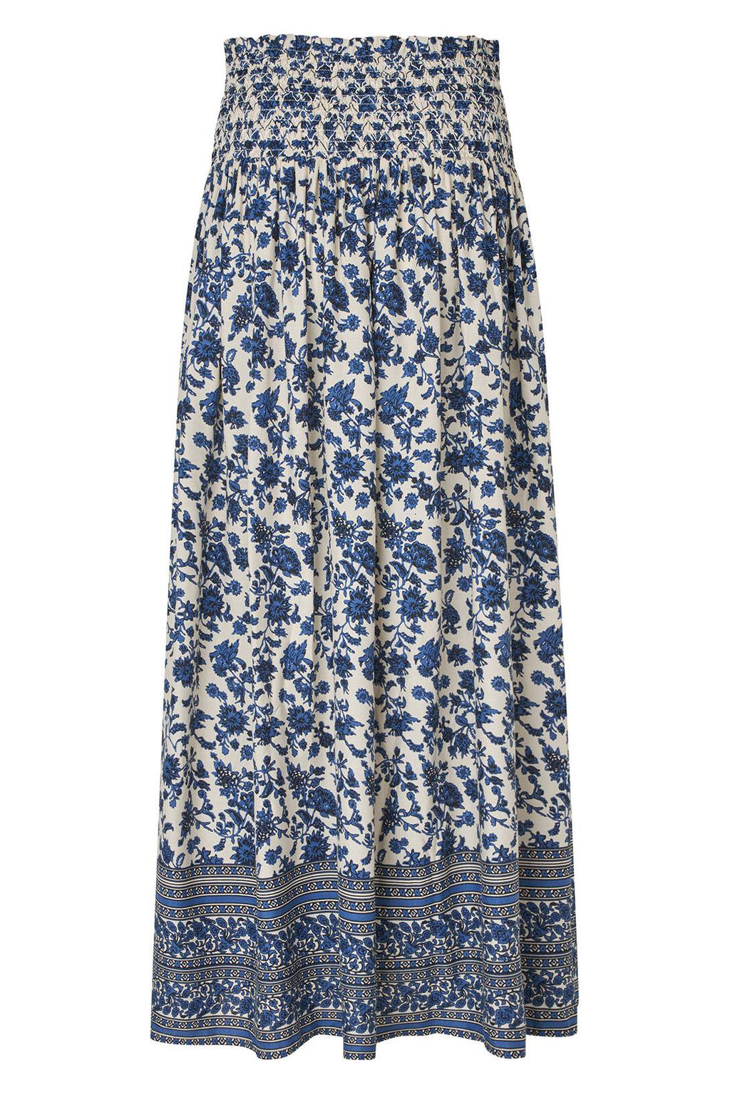 Donkerblauw en ecru dames Lollys Laundry gebloemde maxi rok gemaakt van viscose en met elastische tailleband