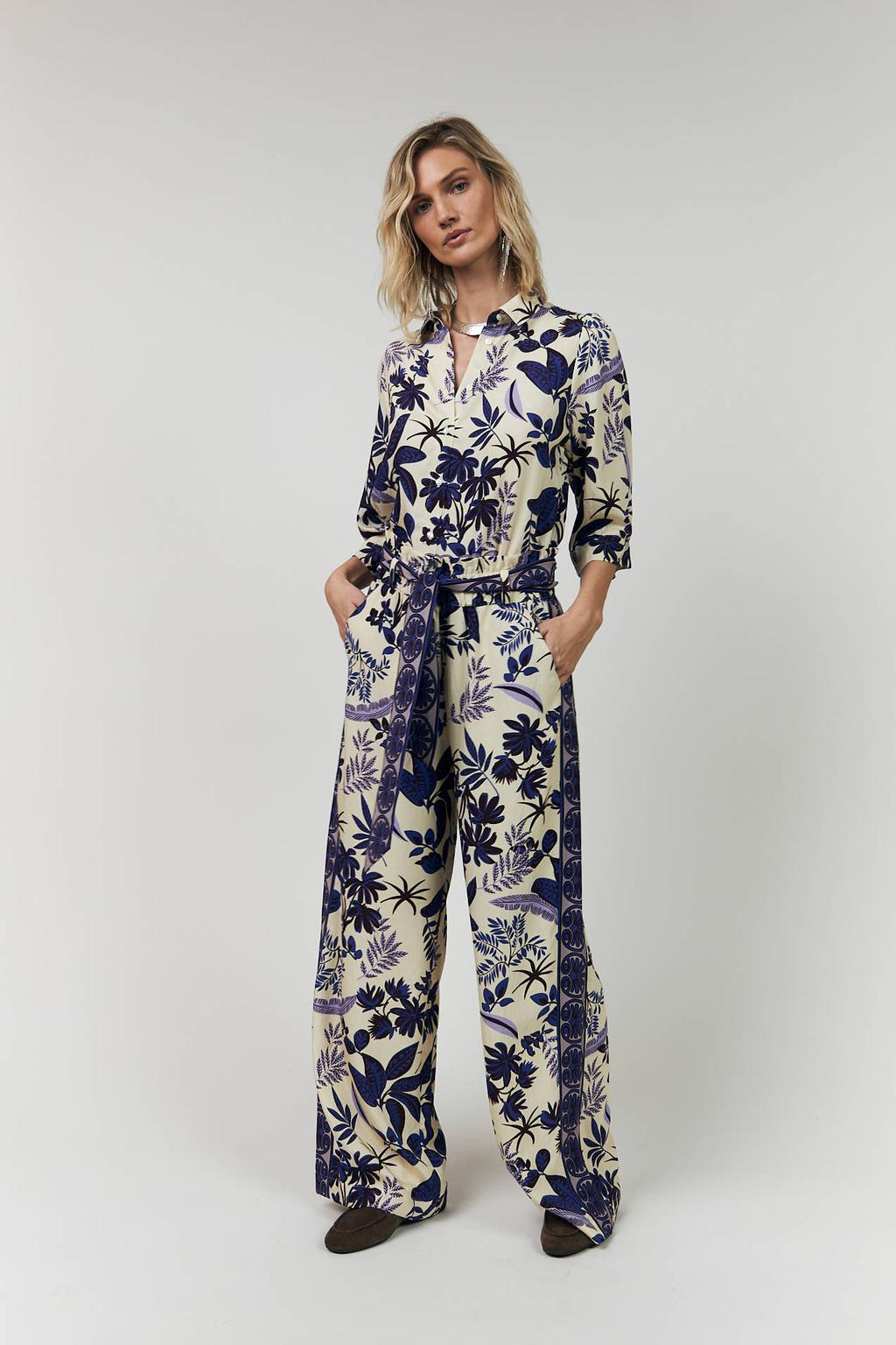 Blauwe dames Lollys Laundry wide leg high waist broek van viscose