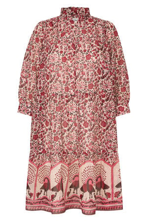 gebloemde midi jurk rood