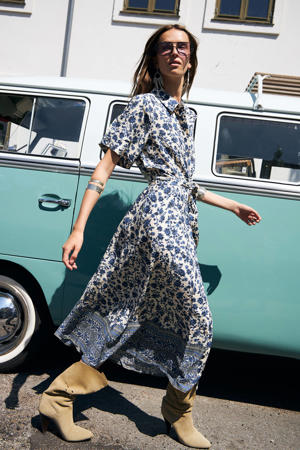 gebloemde maxi jurk donkerblauw