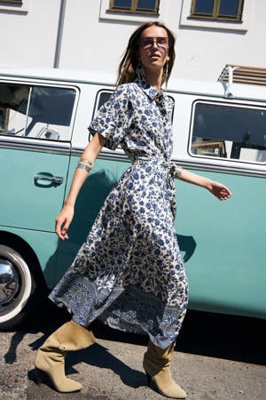 gebloemde maxi jurk donkerblauw