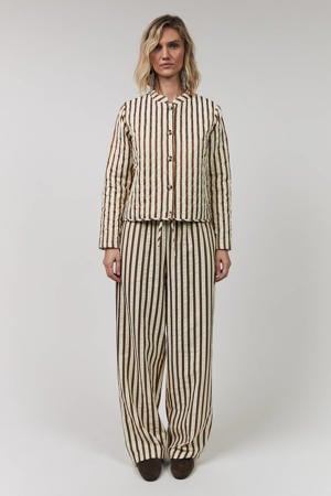 wide leg high waist gestreepte broek bruin