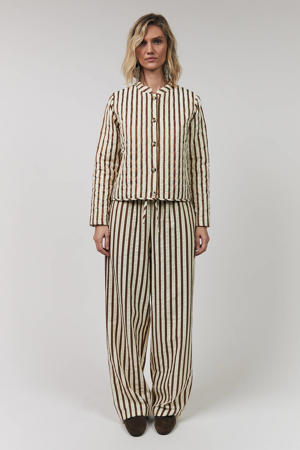 wide leg high waist gestreepte broek bruin