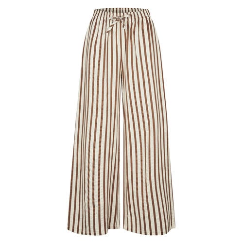 Lollys Laundry wide leg high waist gestreepte broek bruin afbeelding