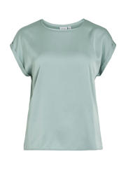 thumbnail: Blauwe dames VILA satijnen blousetop van polyester met effen, korte mouwen, ronde hals en glimmend detail