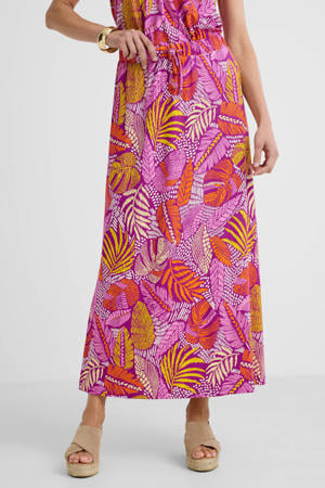 gebloemde midi rok roze