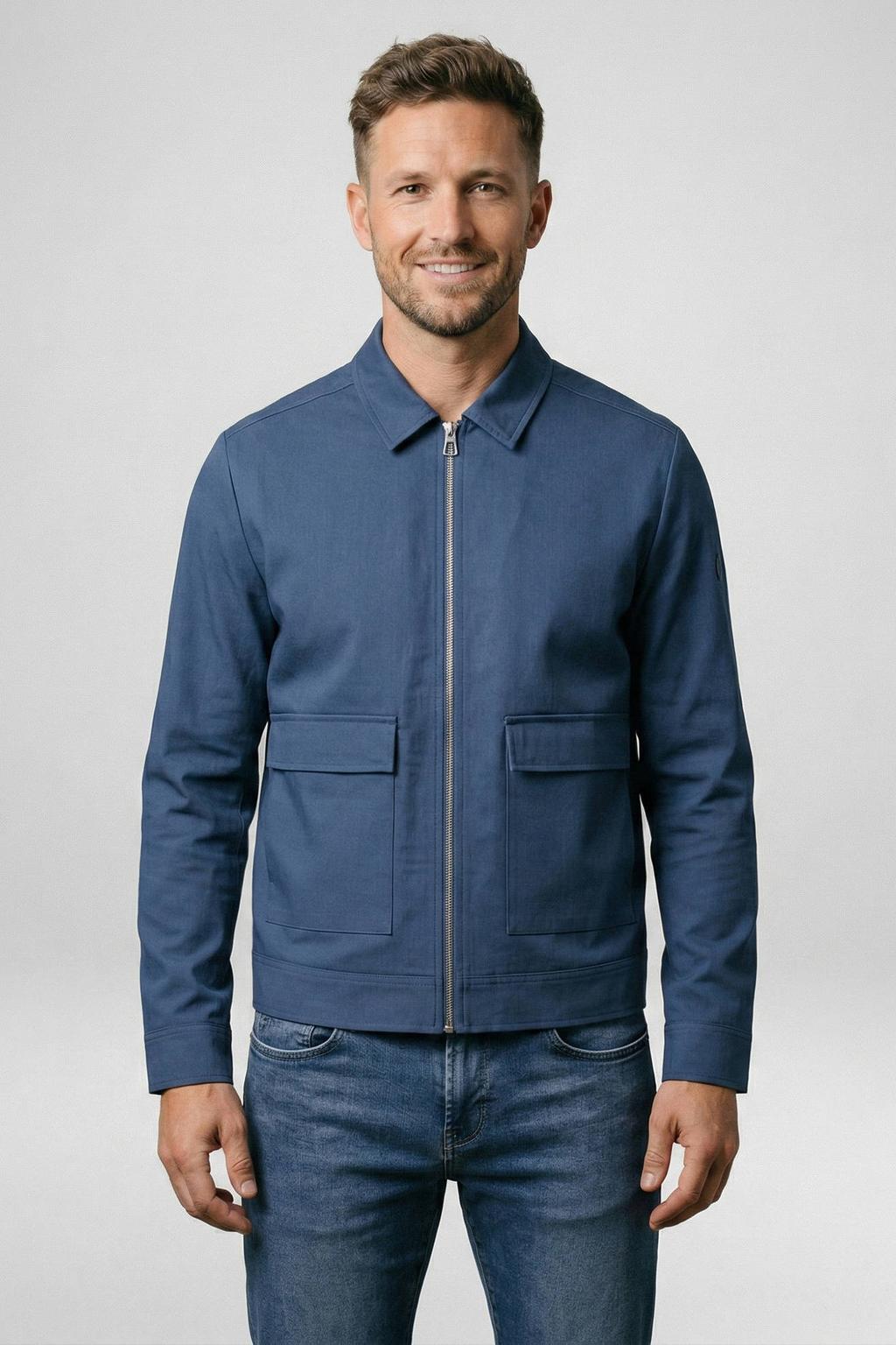Blauwe heren Cars jack van polyester met effen, lange mouwen, klassieke kraag en ritssluiting