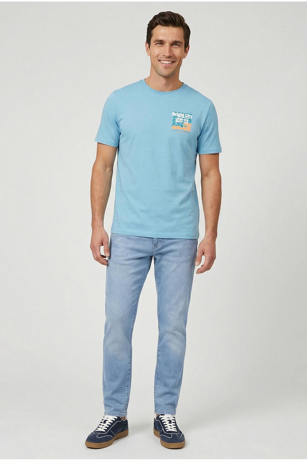 Blauwe heren Cars regular T-shirt van katoen met backprint, korte mouwen en ronde hals