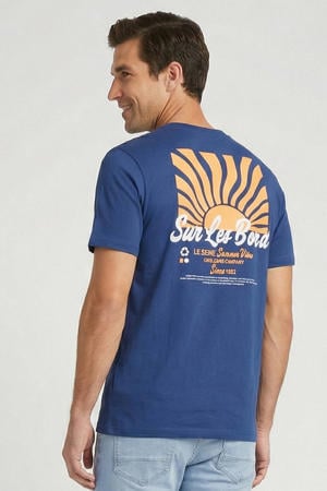 regular T-shirt met backprint donkerblauw