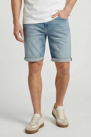 slim short medium blue denim