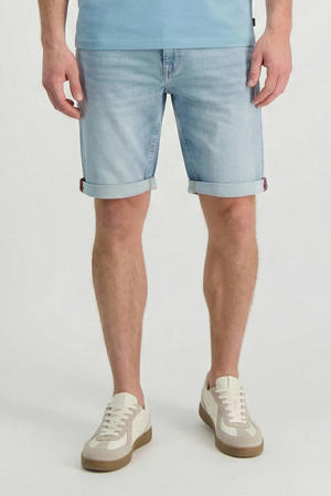 slim short light blue denim
