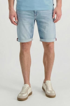 slim short light blue denim