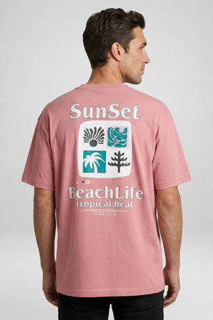 regular T-shirt met backprint roze