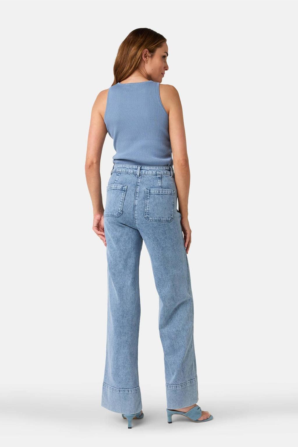 Medium blue denim dames IBANA wide leg jeans van denim met rits- en knoopsluiting en effen