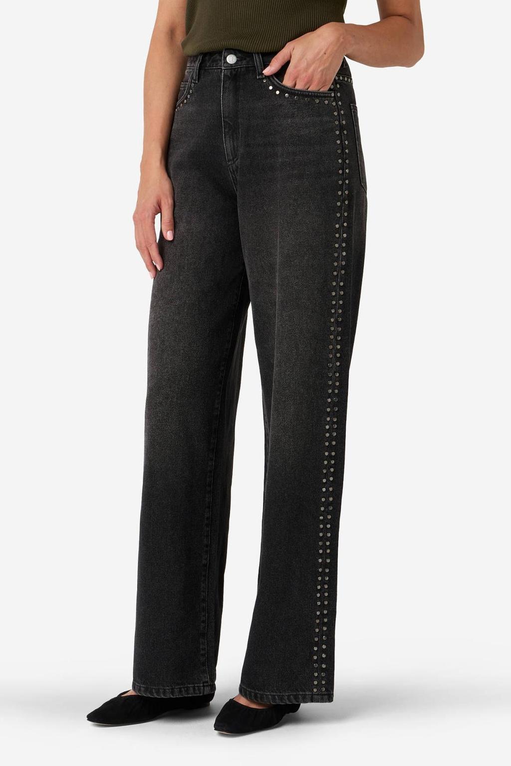 Grey denim dames IBANA wide leg jeans van denim met rits- en knoopsluiting en effen