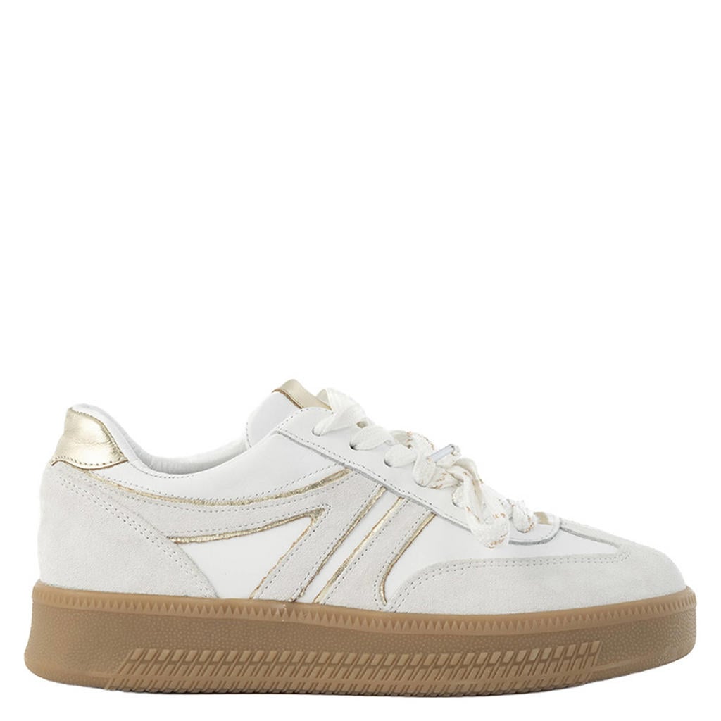 Witte dames Babouche Jilly-165 leren sneakers met veters
