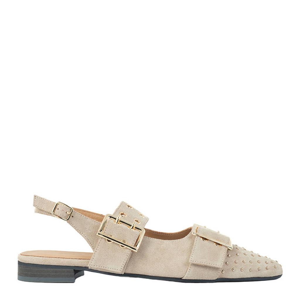 Beige dames Babouche suède leren slingback loafers met gesp